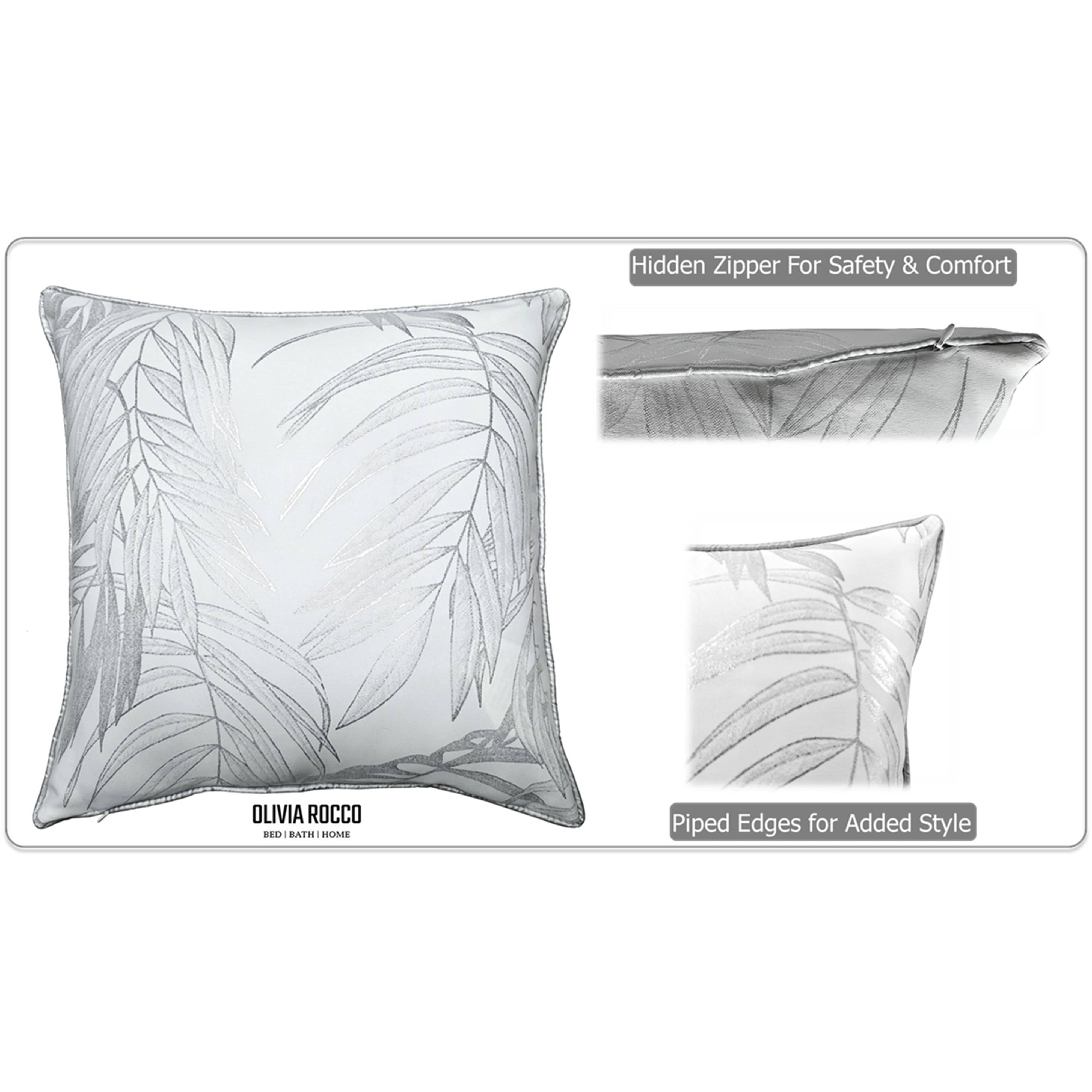Olivia Rocco Leaf Sparkle Cushion Covers, Pack of 2, White, 43cm