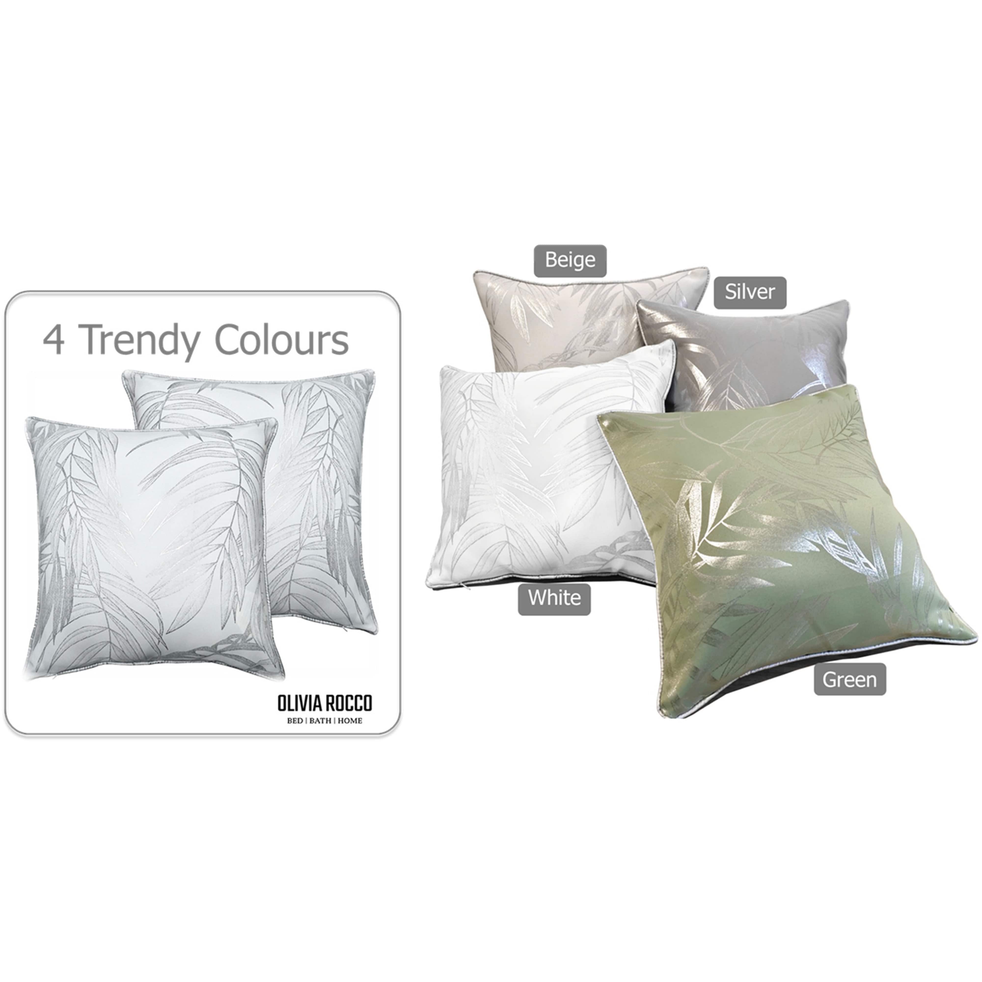 Olivia Rocco Leaf Sparkle Cushion Covers, Pack of 2, White, 43cm