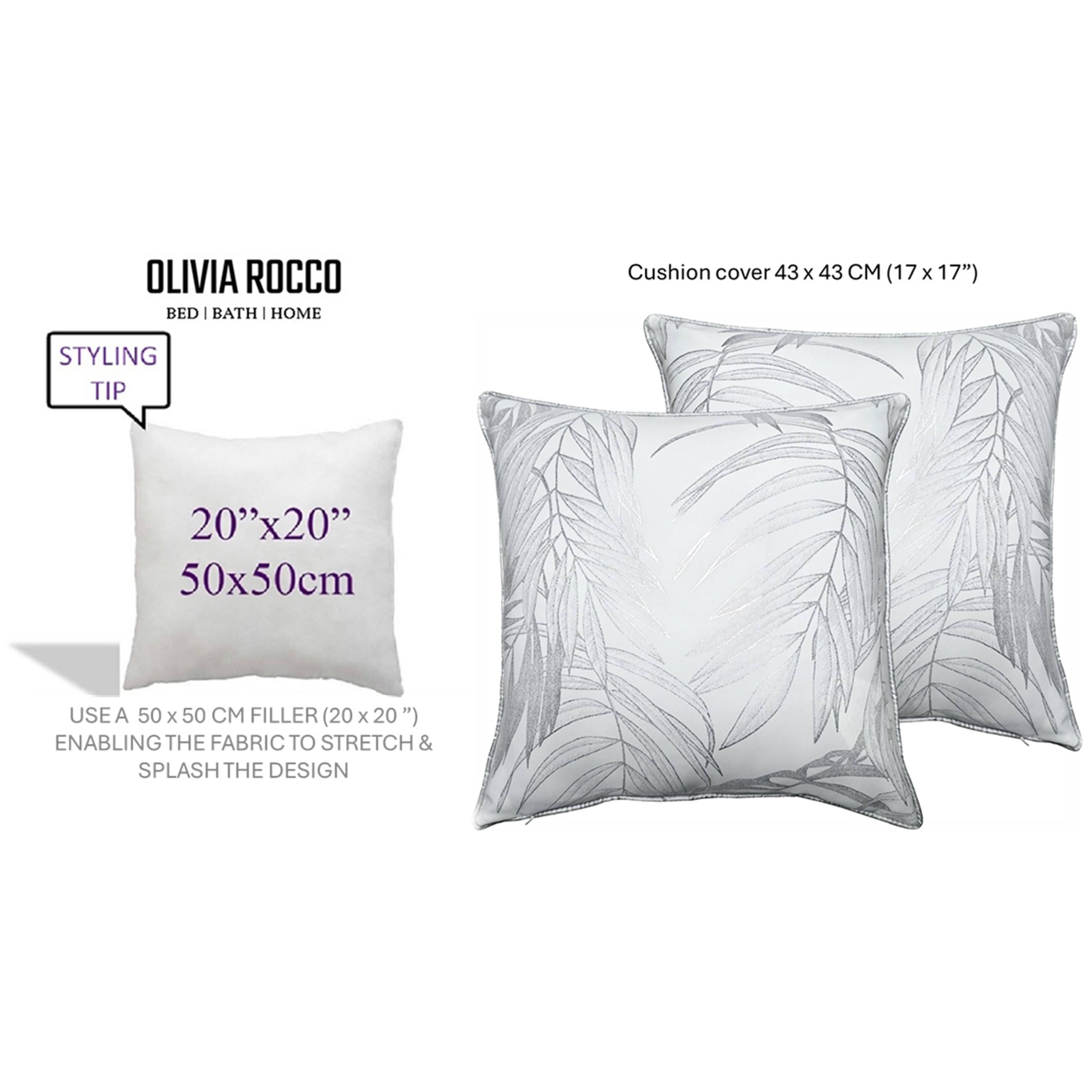 Olivia Rocco Leaf Sparkle Cushion Covers, Pack of 2, White, 43cm