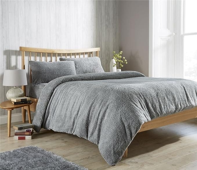 Olivia Rocco Teddy Fleece Duvet Cover Set, Single to Super King, Grey