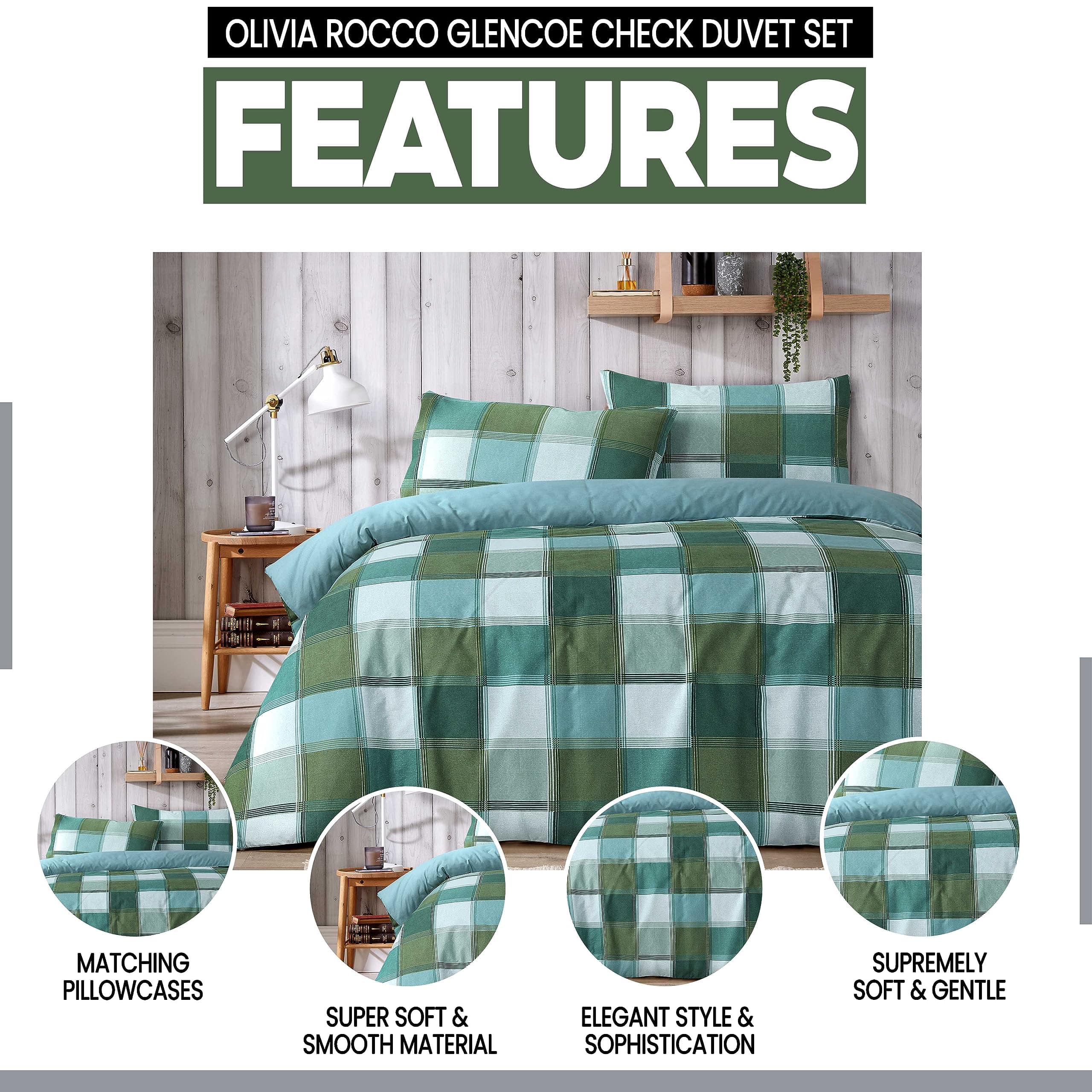 Olivia Rocco Glencoe Check Reversible Duvet Cover Set, Polycotton