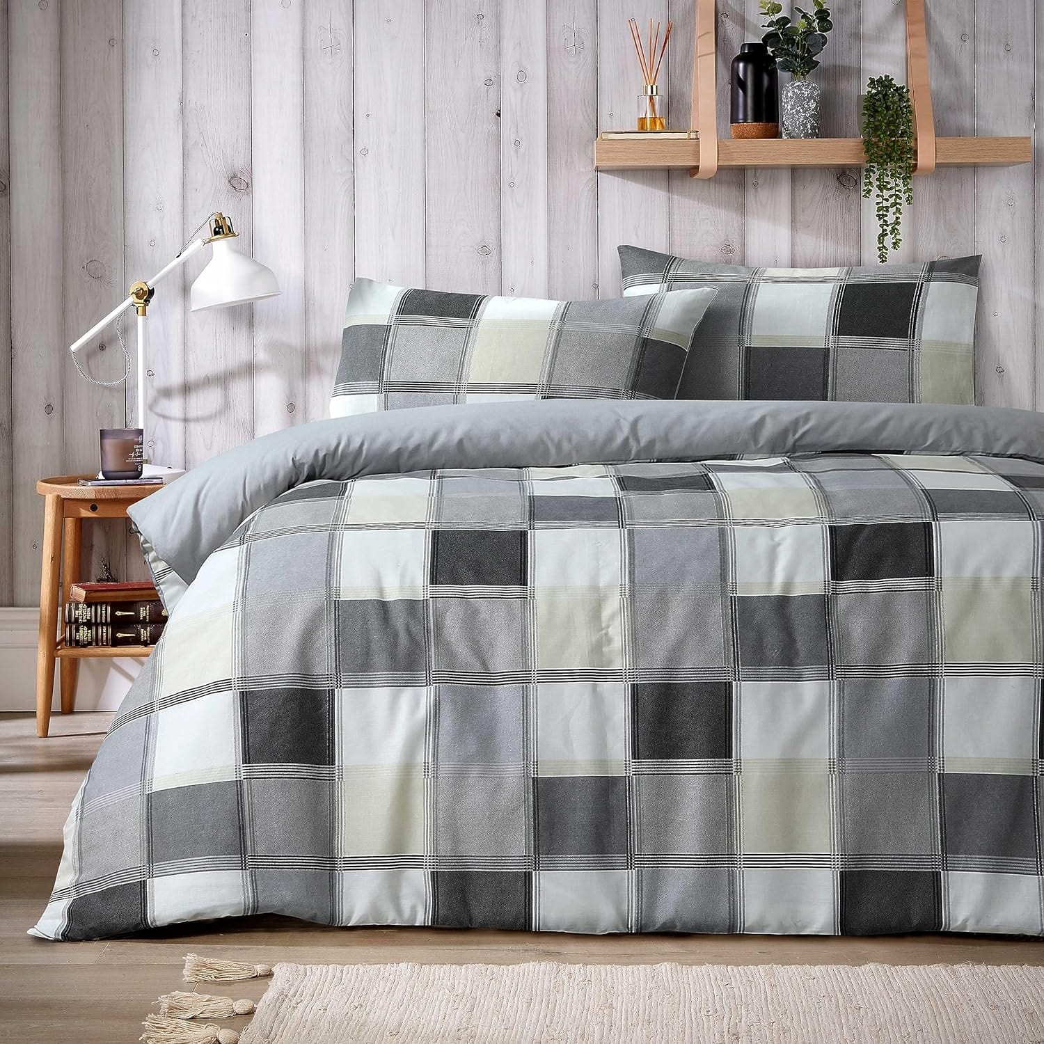 Olivia Rocco Glencoe Check Reversible Duvet Cover Set, Polycotton