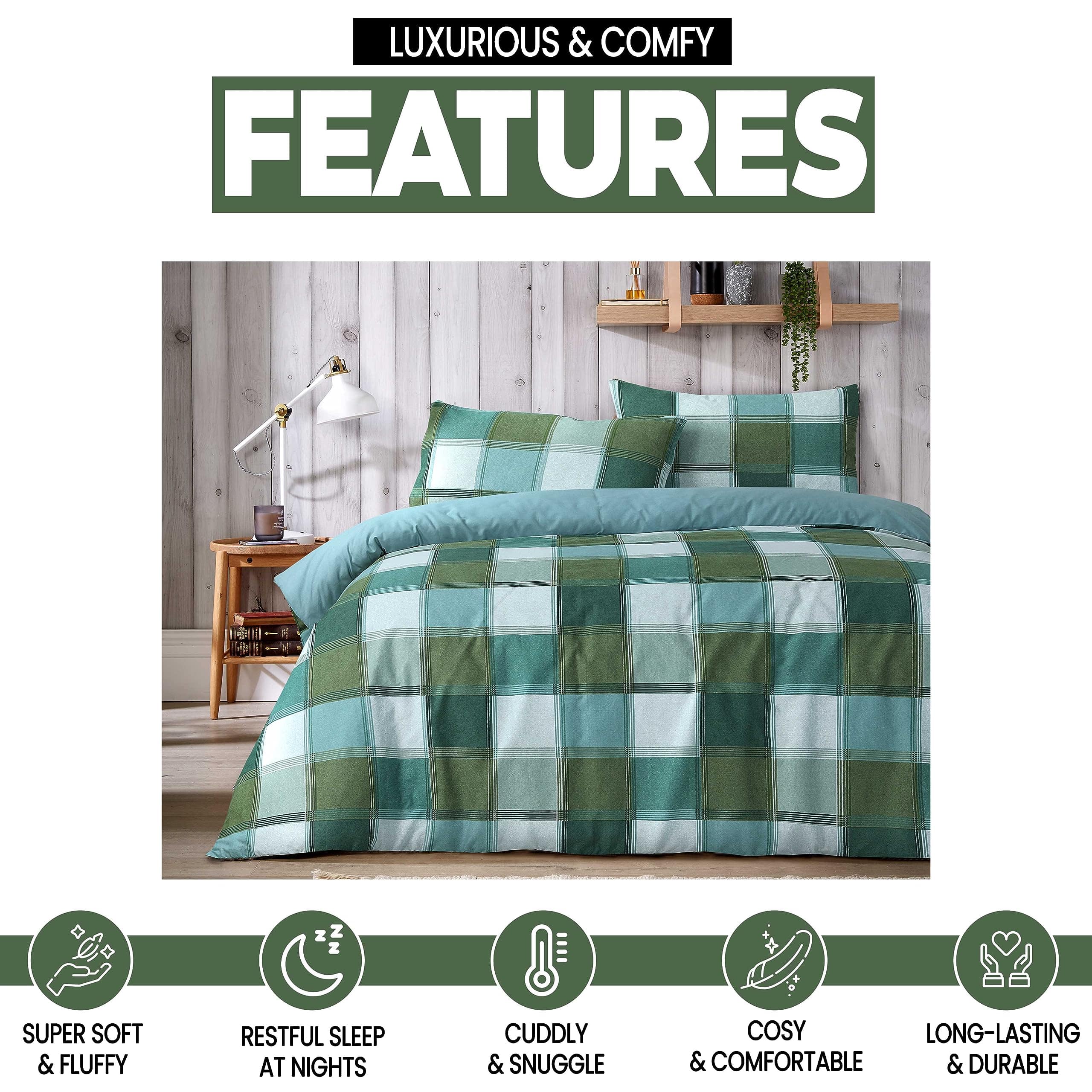 Olivia Rocco Glencoe Check Reversible Duvet Cover Set, Polycotton