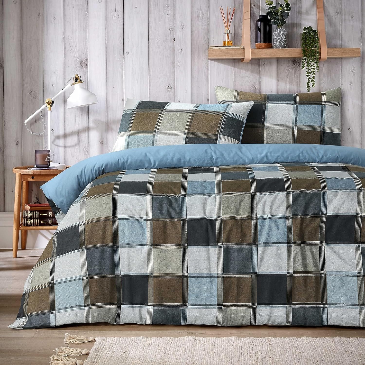 Olivia Rocco Glencoe Check Reversible Duvet Cover Set, Polycotton