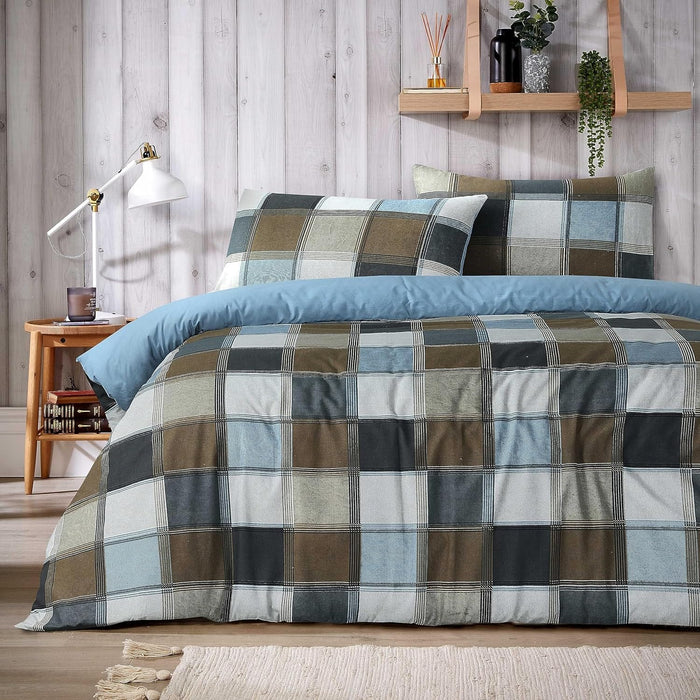 Olivia Rocco Glencoe Check Reversible Duvet Cover Set, Polycotton, Natural