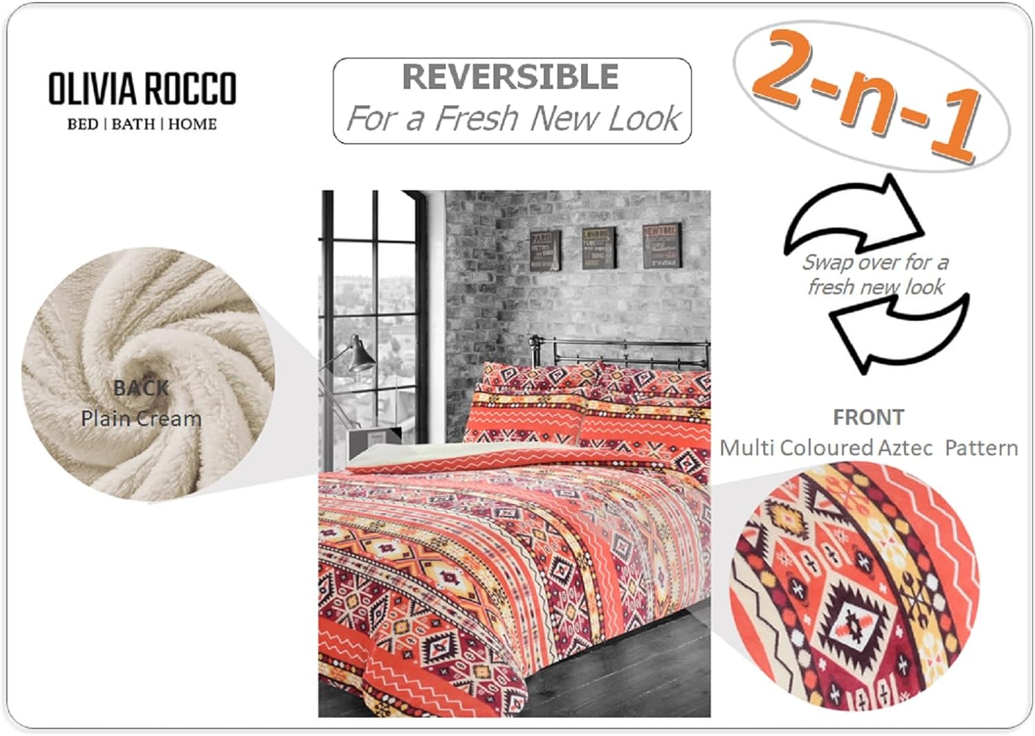 Olivia Rocco Aztec Print Teddy Fleece Duvet Set, Sherpa Reverse