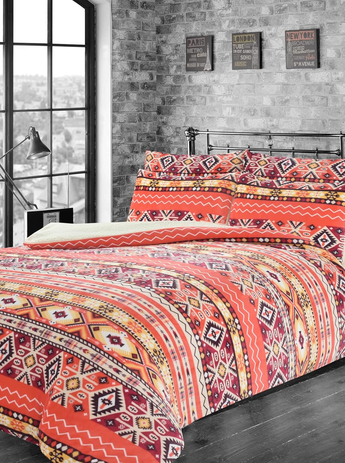 Olivia Rocco Aztec Print Teddy Fleece Duvet Set, Sherpa Reverse
