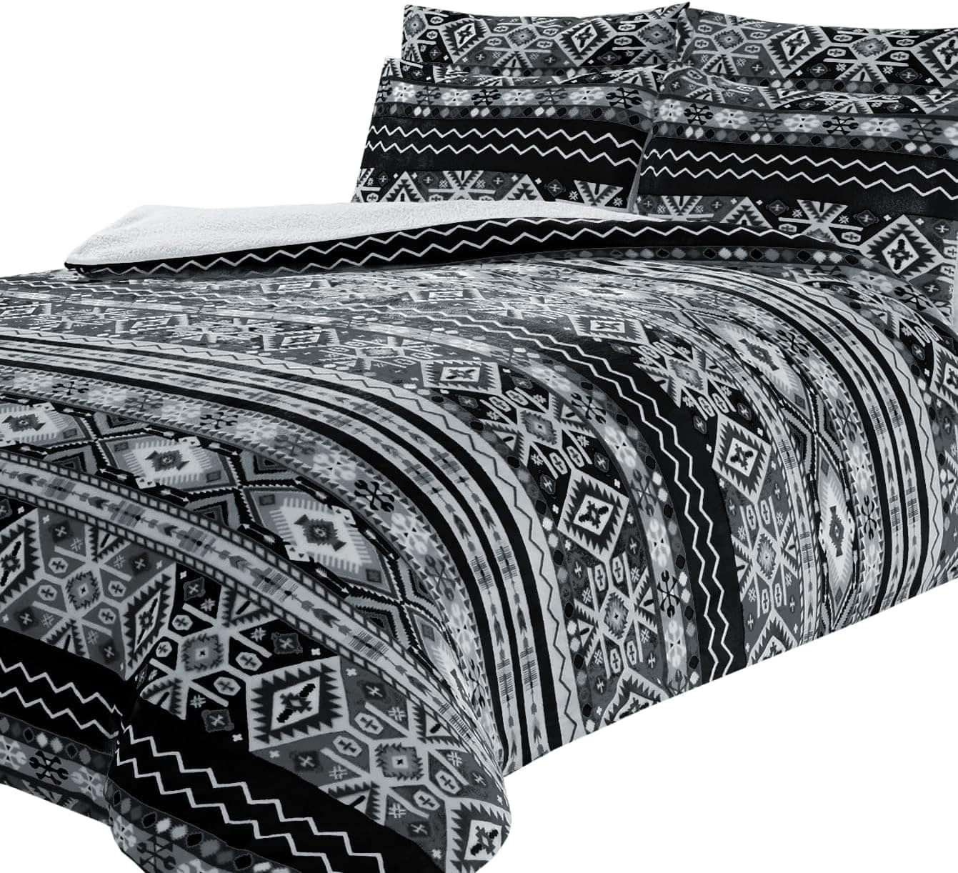 Olivia Rocco Aztec Print Teddy Fleece Duvet Set, Sherpa Reverse