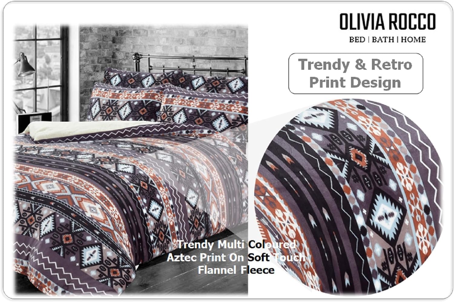 Olivia Rocco Aztec Print Teddy Fleece Duvet Set, Sherpa Reverse