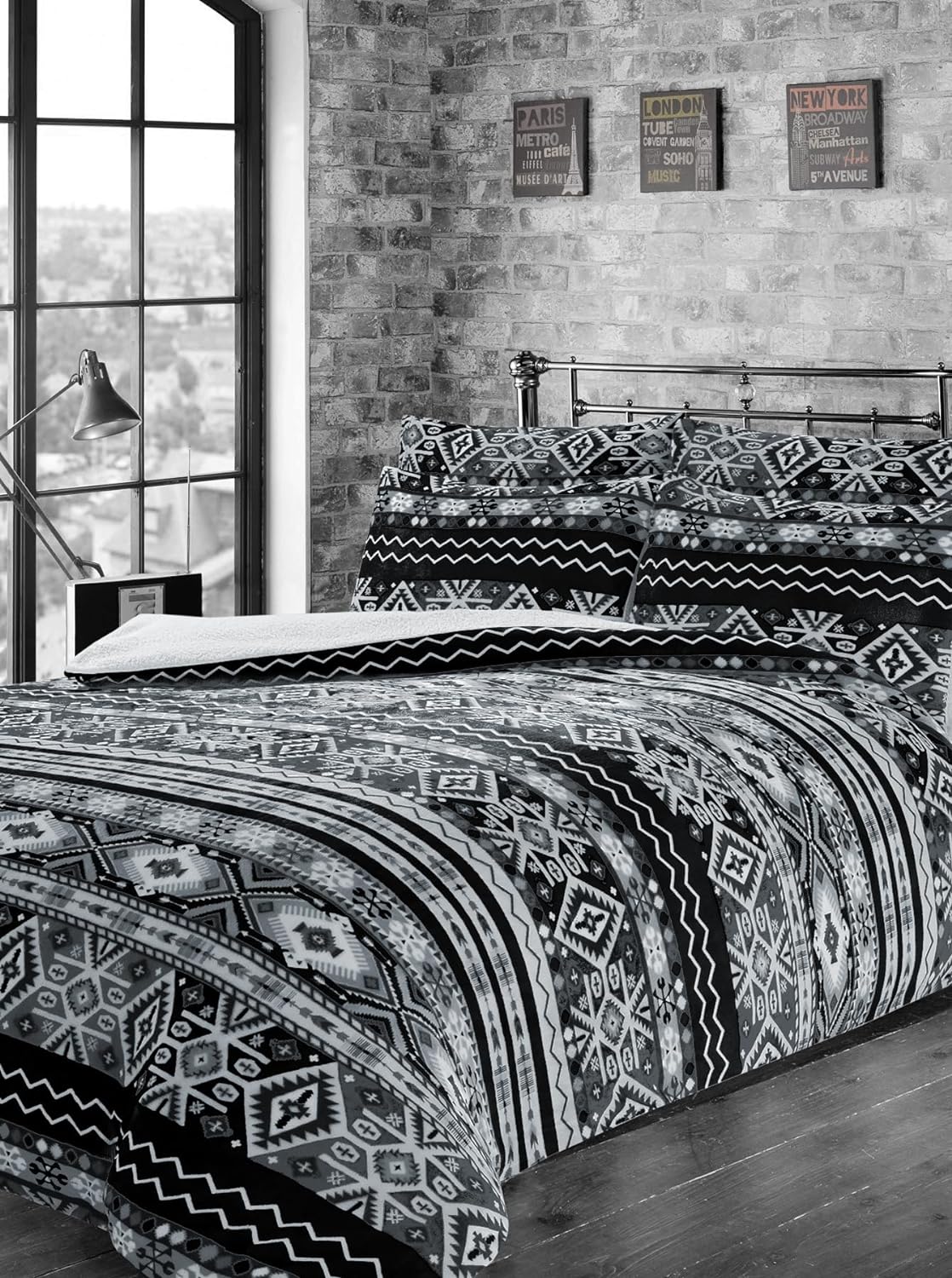 Olivia Rocco Aztec Print Teddy Fleece Duvet Set, Sherpa Reverse