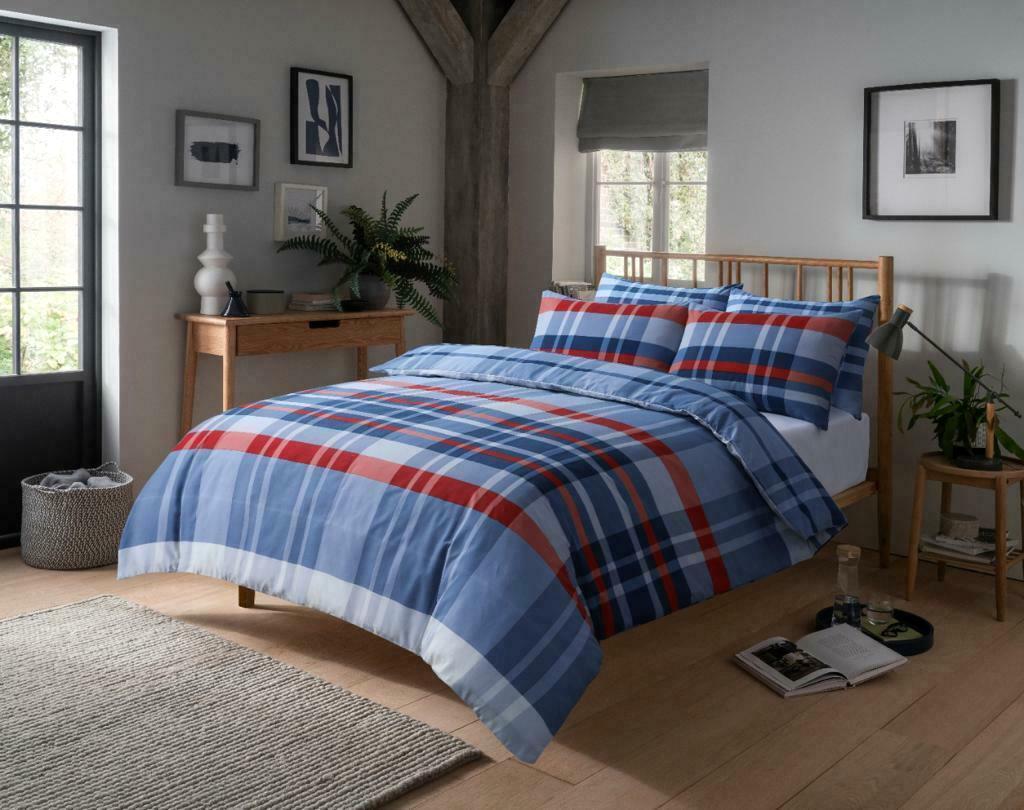 Olivia Rocco Hudson Check Reversible Duvet Cover Set, Cotton Blend