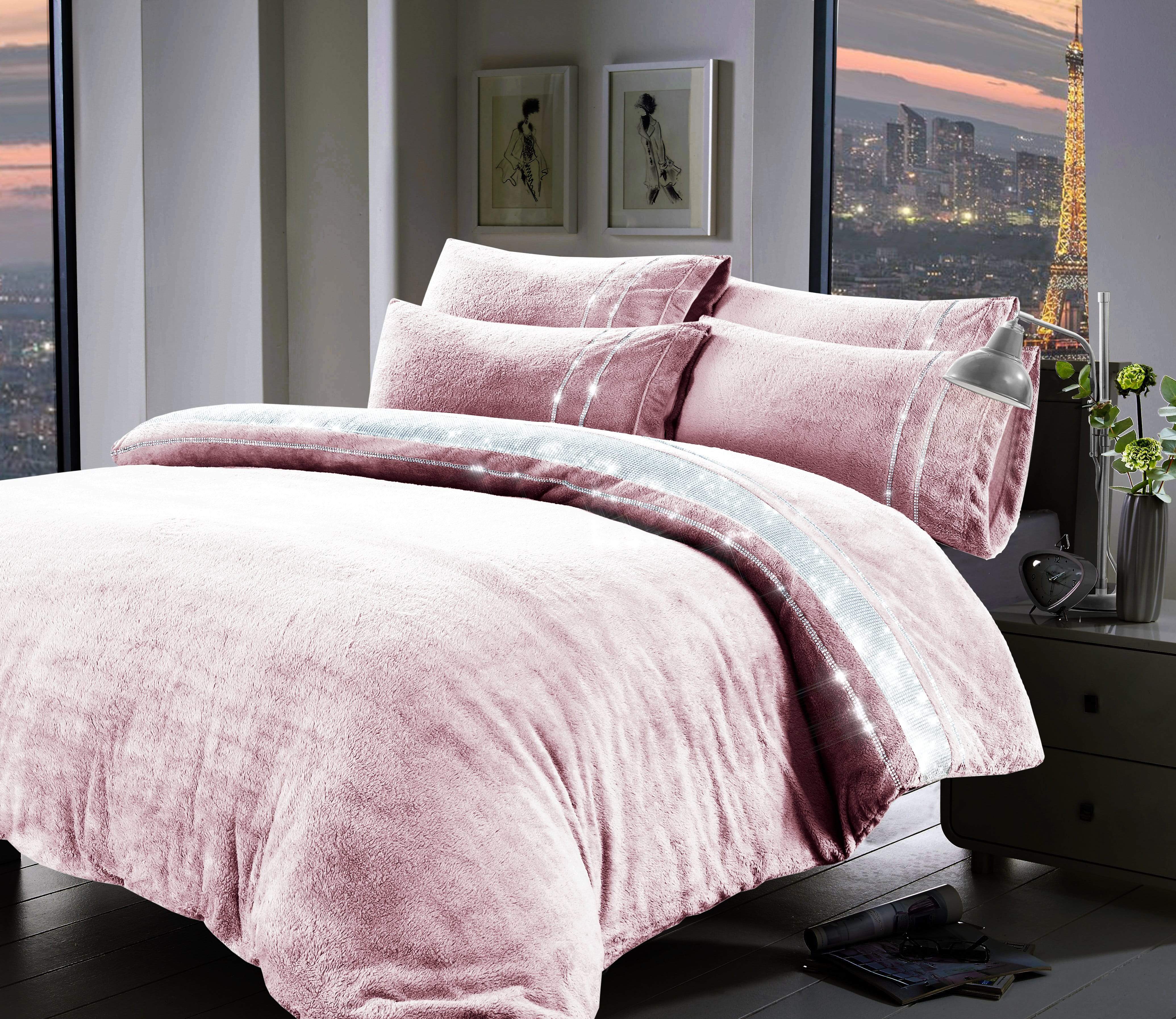 Olivia Rocco Paris Glitz Teddy Fleece Duvet Cover Set, Diamante Detail