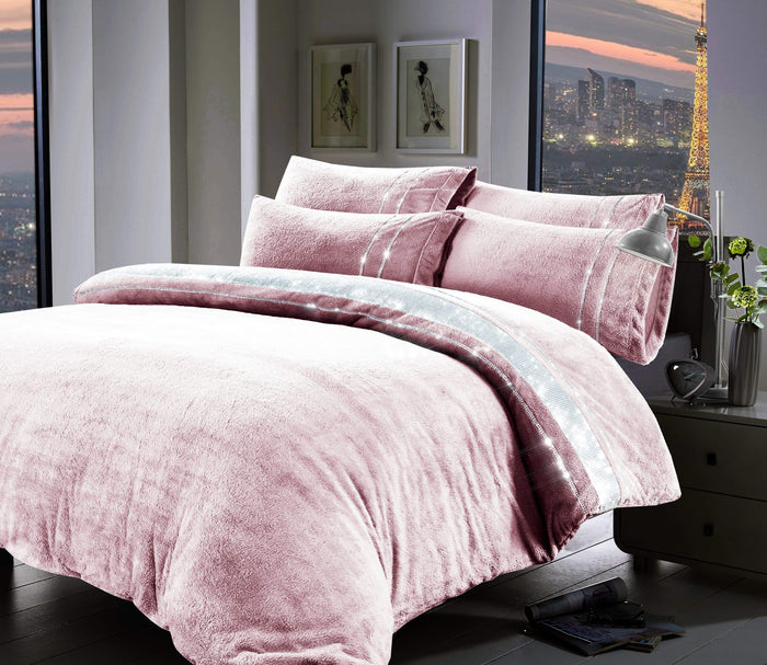 Olivia Rocco Paris Glitz Teddy Fleece Duvet Cover Set, Diamante Detail