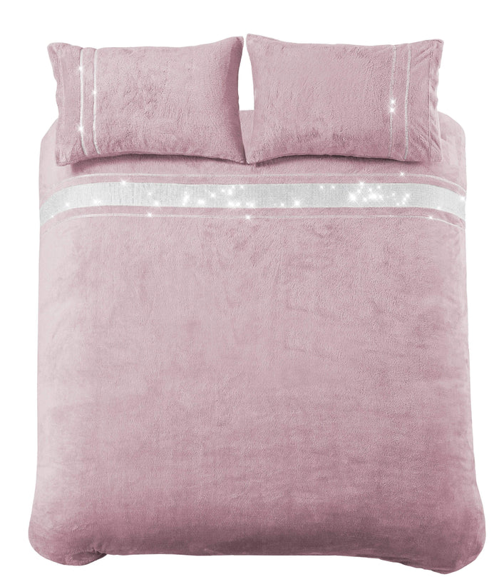 Olivia Rocco Paris Glitz Teddy Fleece Duvet Cover Set, Diamante Detail, Blush Pink