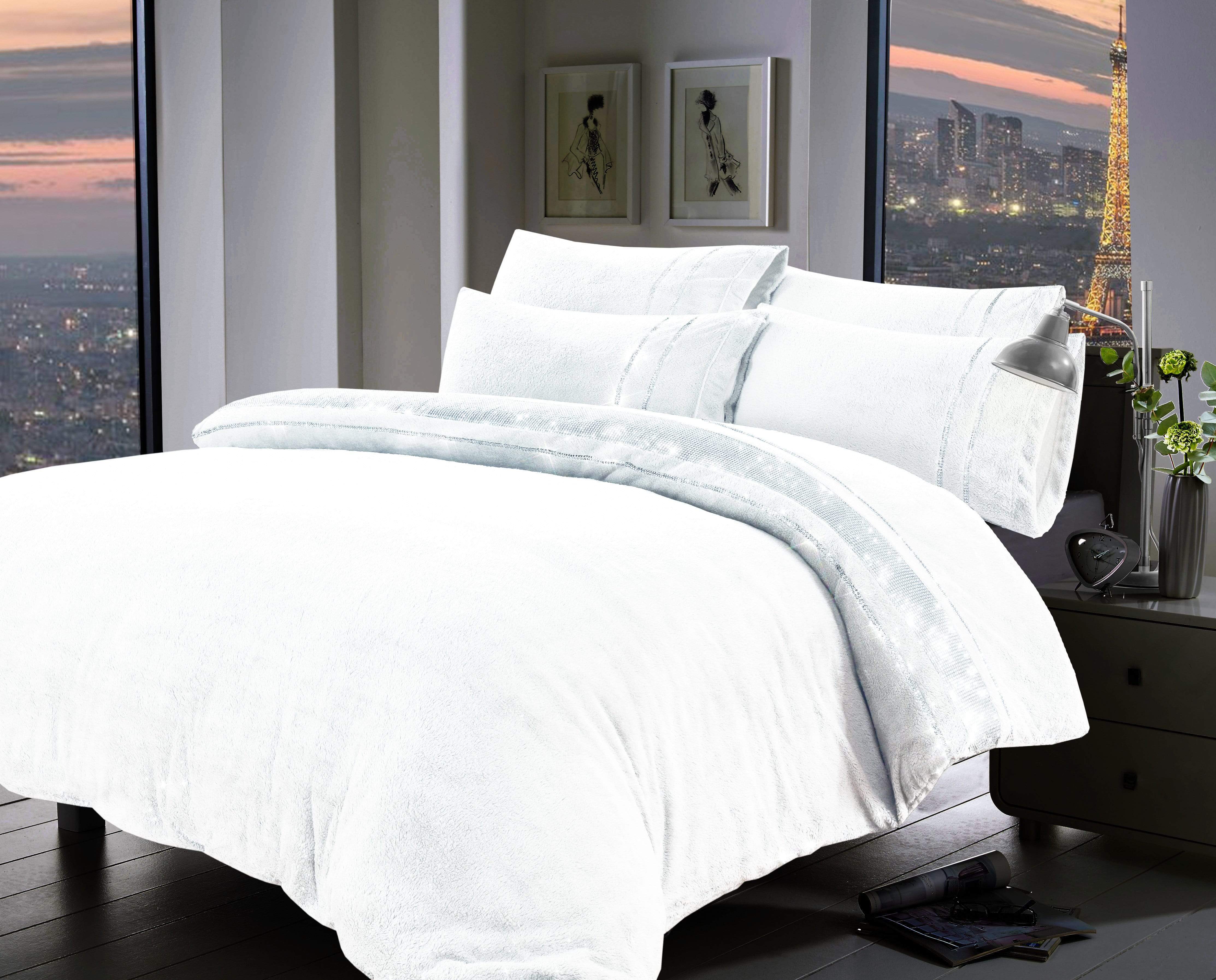 Olivia Rocco Paris Glitz Teddy Fleece Duvet Cover Set, Diamante Detail