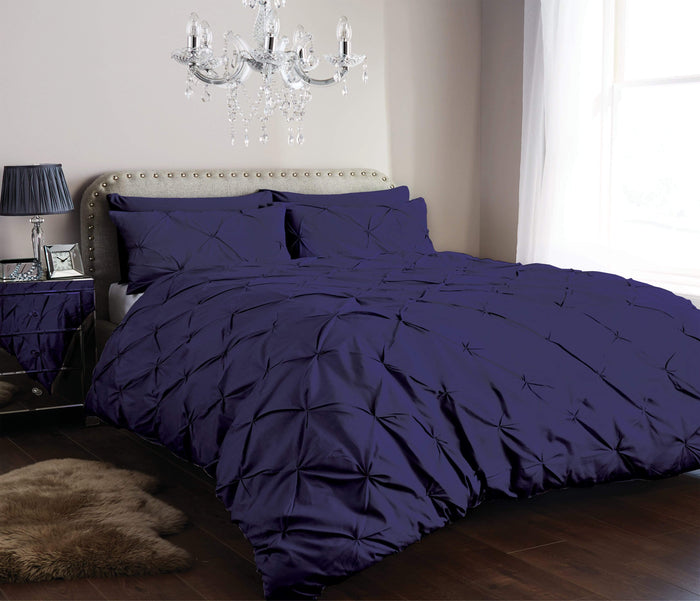 Olivia Rocco Pintuck Duvet Cover Set, Cotton Rich, Five Colours, Navy