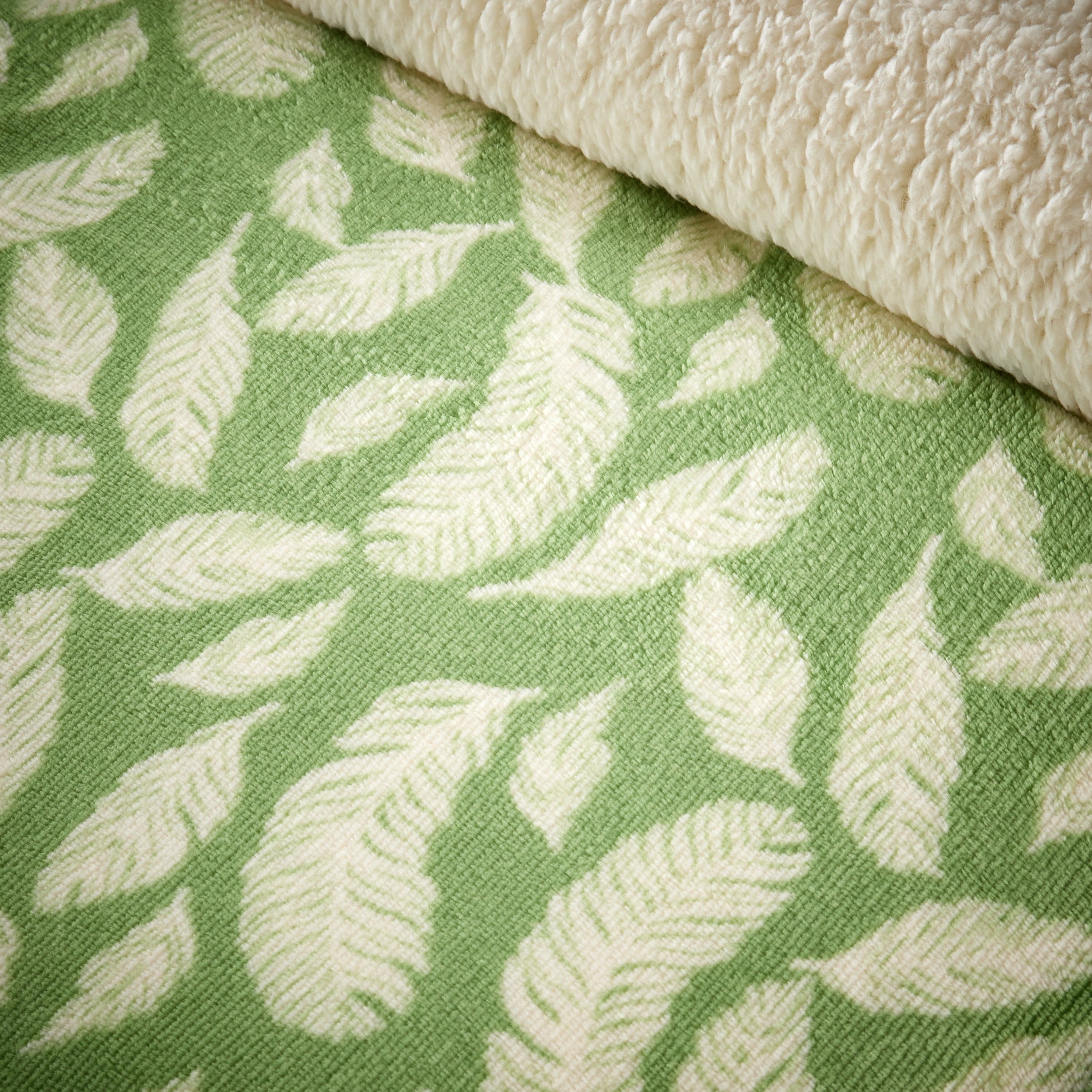 Olivia Rocco Floral Leaves Teddy Fleece Duvet Cover Set, Reversible