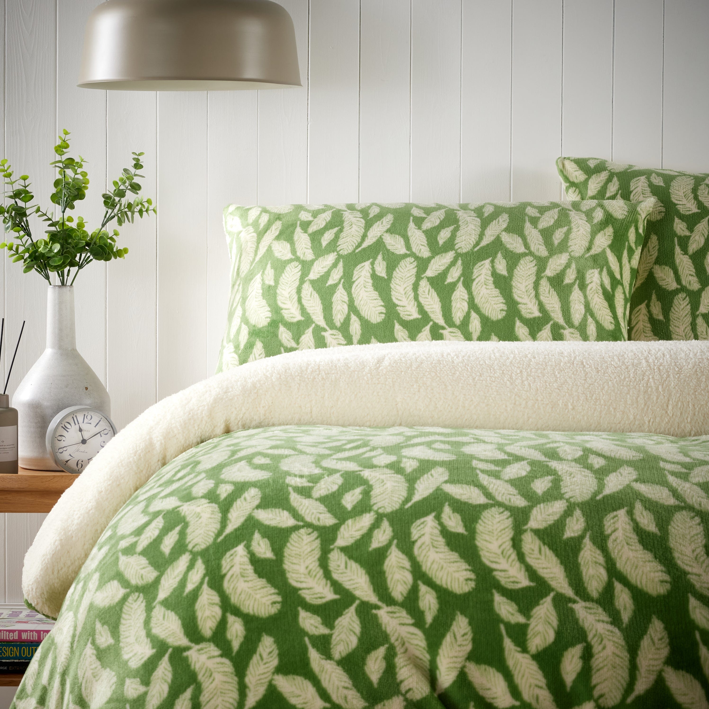 Olivia Rocco Floral Leaves Teddy Fleece Duvet Cover Set, Reversible