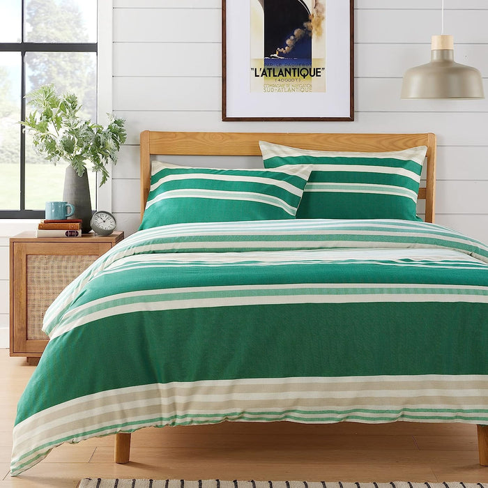 Olivia Rocco Miami Stripes Reversible Duvet Cover Set, Cotton Blend, Green