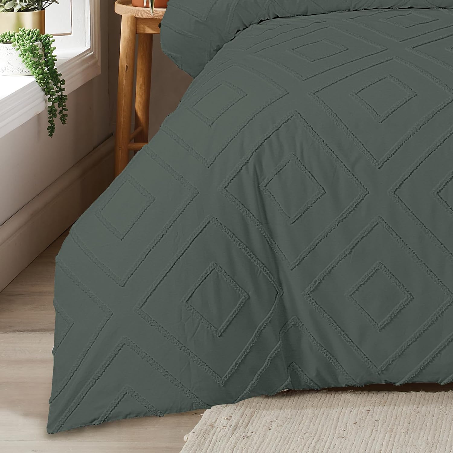 Olivia Rocco Como Tufted Duvet Cover Set, Grey, Natural or White