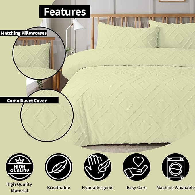 Olivia Rocco Como Tufted Duvet Cover Set, Grey, Natural or White