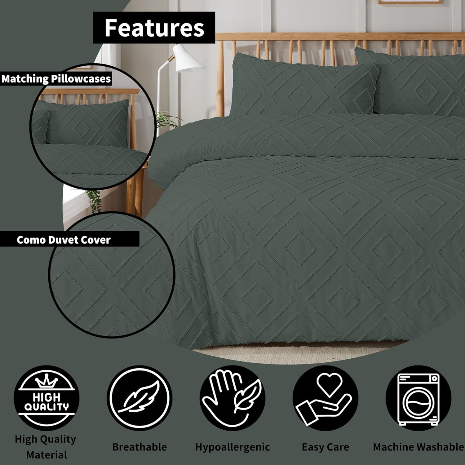 Olivia Rocco Como Tufted Duvet Cover Set, Grey, Natural or White