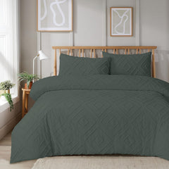 Olivia Rocco Como Tufted Duvet Cover Set, Grey, Natural or White