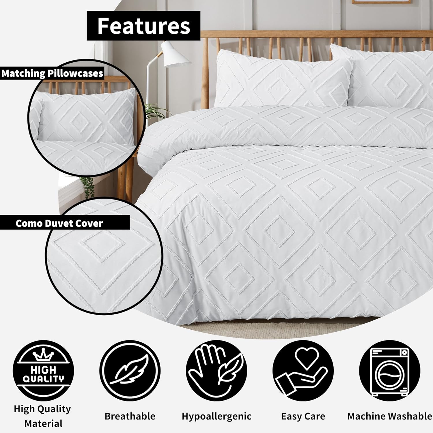 Olivia Rocco Como Tufted Duvet Cover Set, Grey, Natural or White