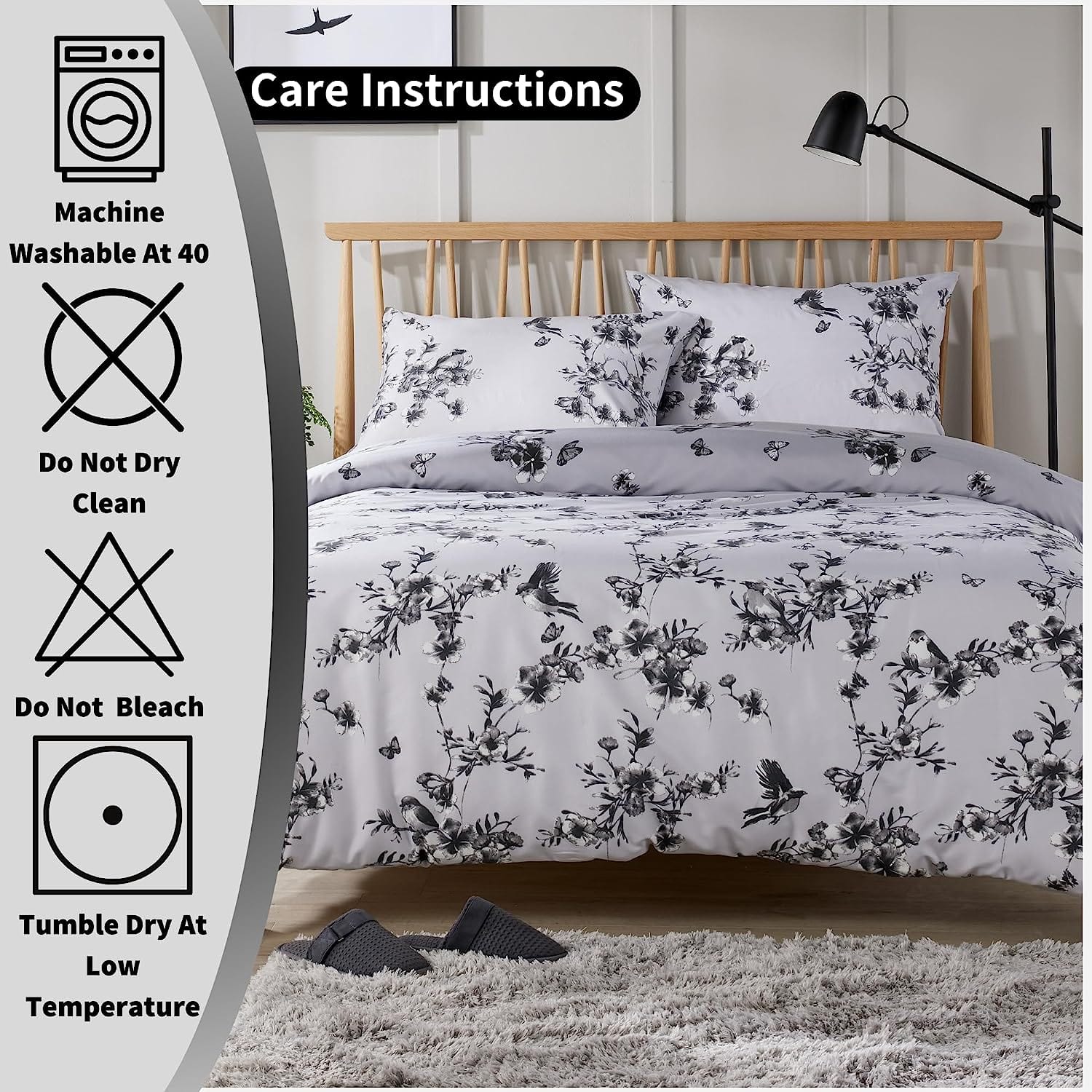 Olivia Rocco Blossom Grey Reversible Quilted Duvet Cover Set