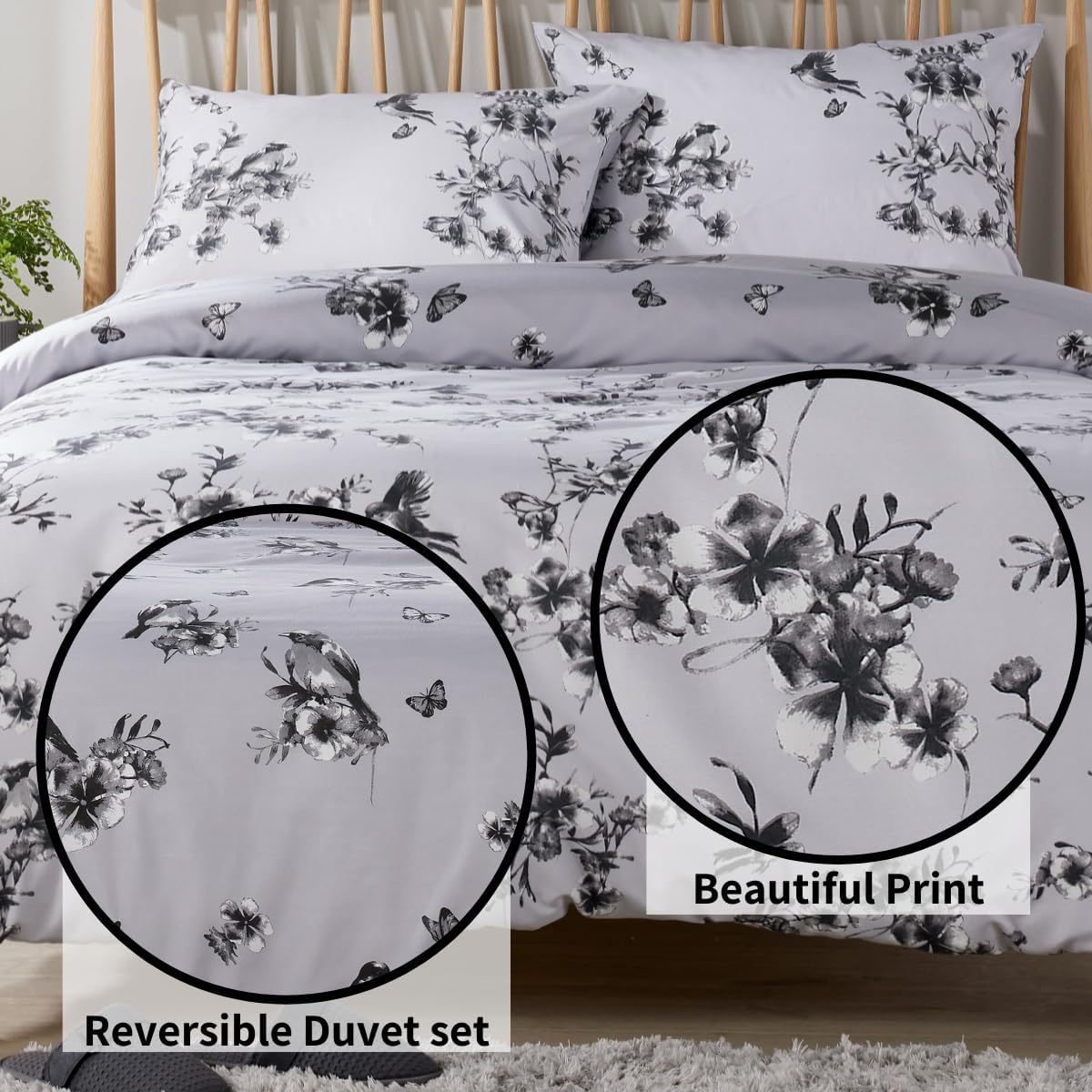 Olivia Rocco Blossom Grey Reversible Quilted Duvet Cover Set