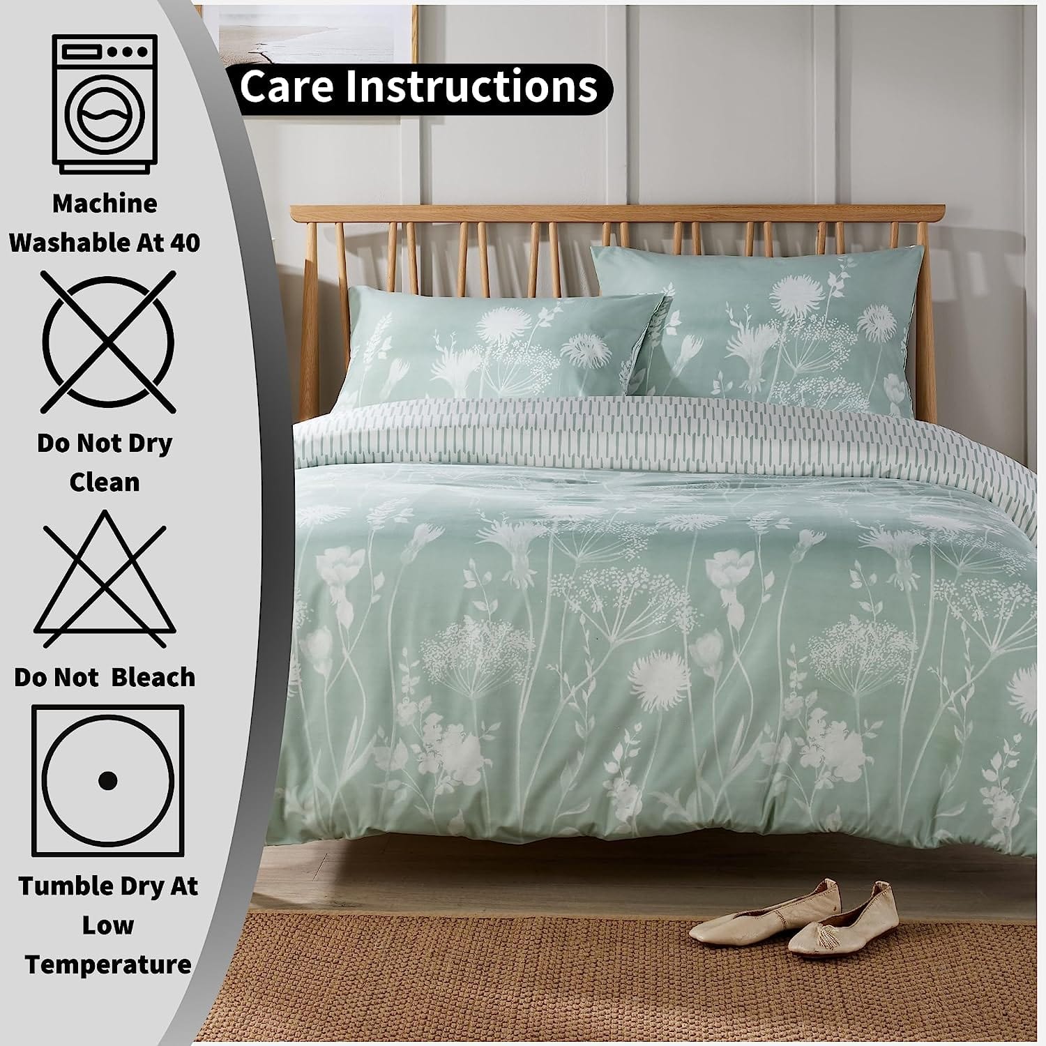 Olivia Rocco Meadow Sage Green Reversible Quilted Duvet Cover Set