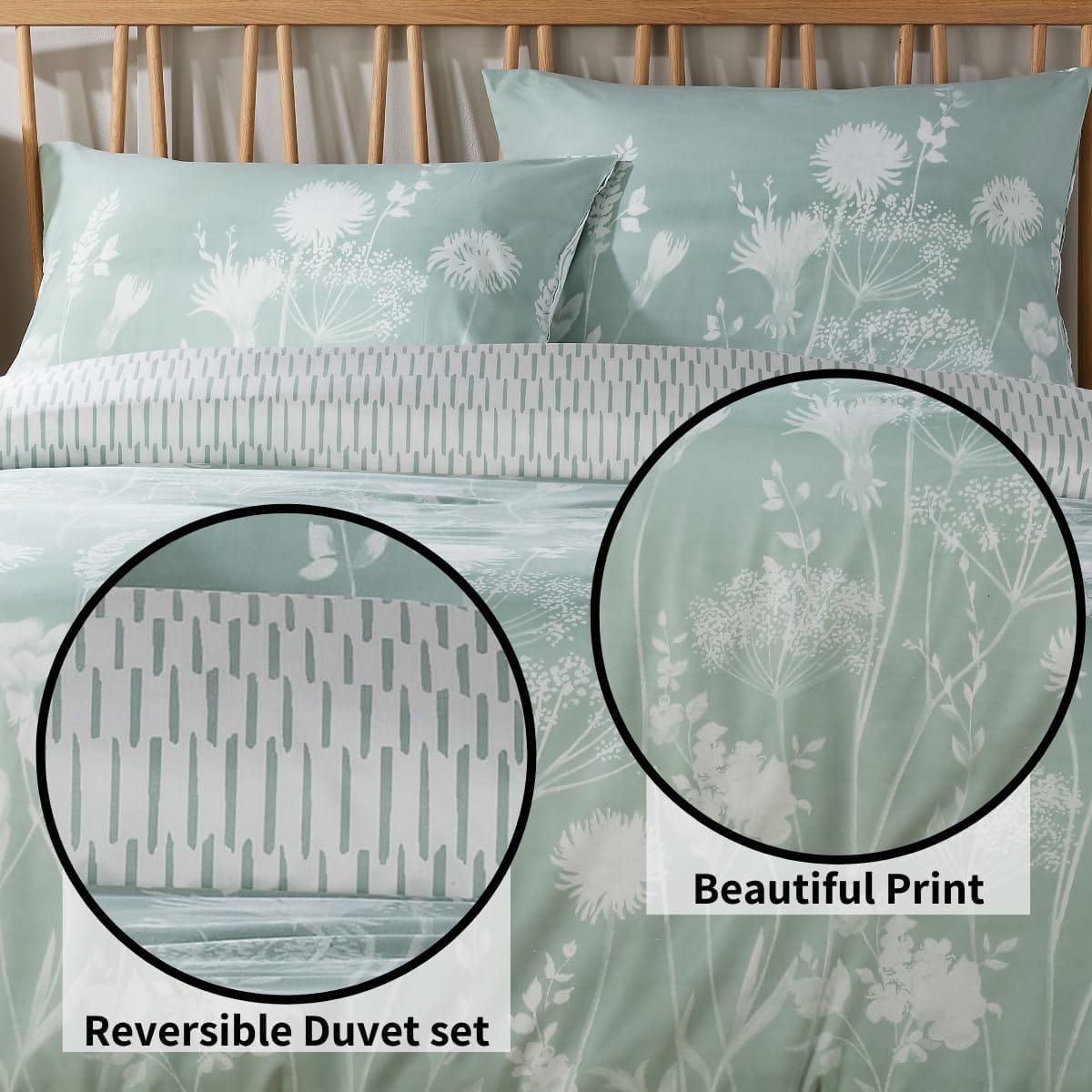 Olivia Rocco Meadow Sage Green Reversible Quilted Duvet Cover Set