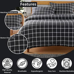 Olivia Rocco Boston Check Grey Reversible Duvet Cover Set, Microfibre