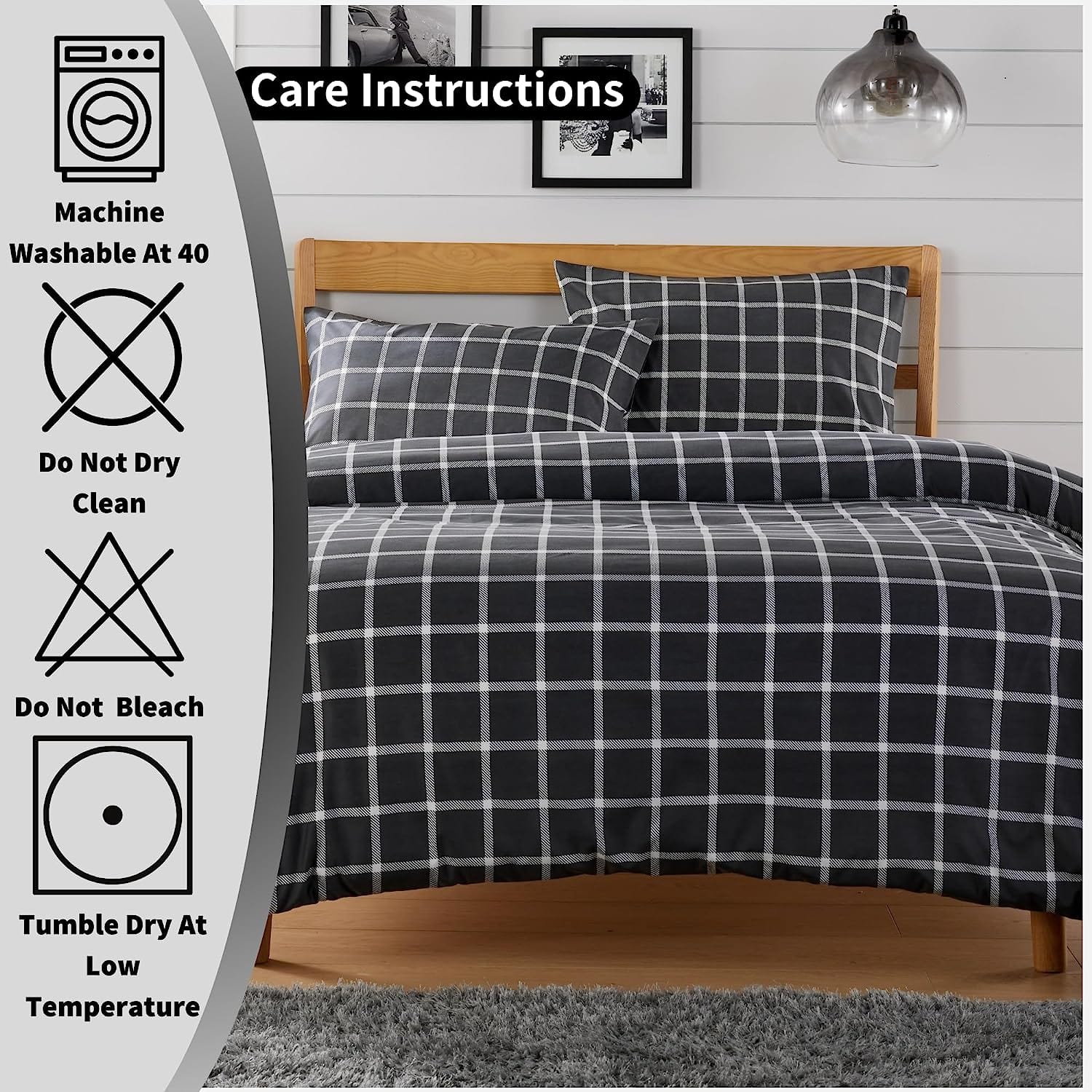 Olivia Rocco Boston Check Grey Reversible Duvet Cover Set, Microfibre