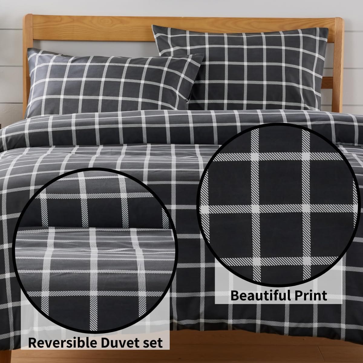 Olivia Rocco Boston Check Grey Reversible Duvet Cover Set, Microfibre