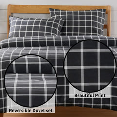 Olivia Rocco Boston Check Grey Reversible Duvet Cover Set, Microfibre
