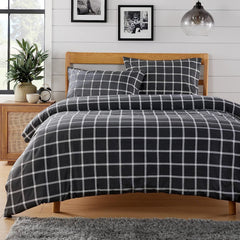 Olivia Rocco Boston Check Grey Reversible Duvet Cover Set, Microfibre
