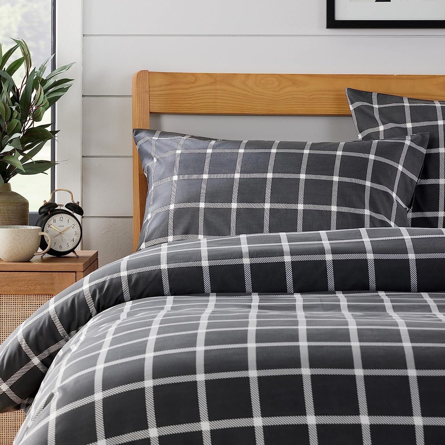 Olivia Rocco Boston Check Grey Reversible Duvet Cover Set, Microfibre