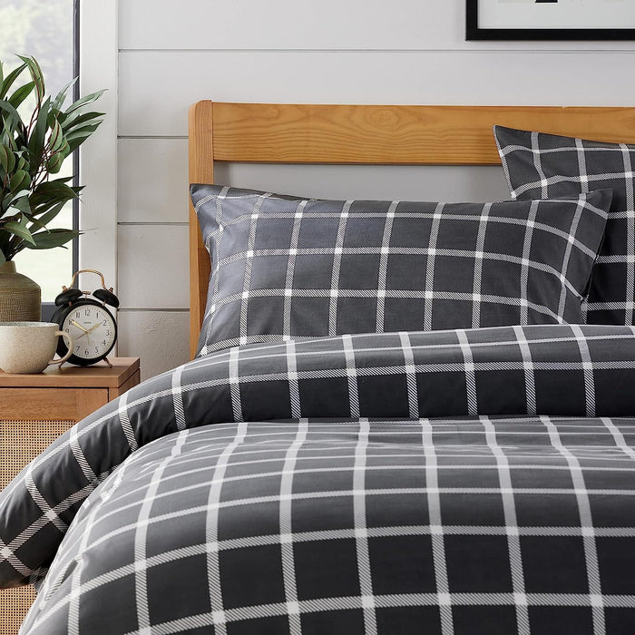 Olivia Rocco Boston Check Grey Reversible Duvet Cover Set, Microfibre, image 2