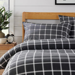 Olivia Rocco Boston Check Grey Reversible Duvet Cover Set, Microfibre