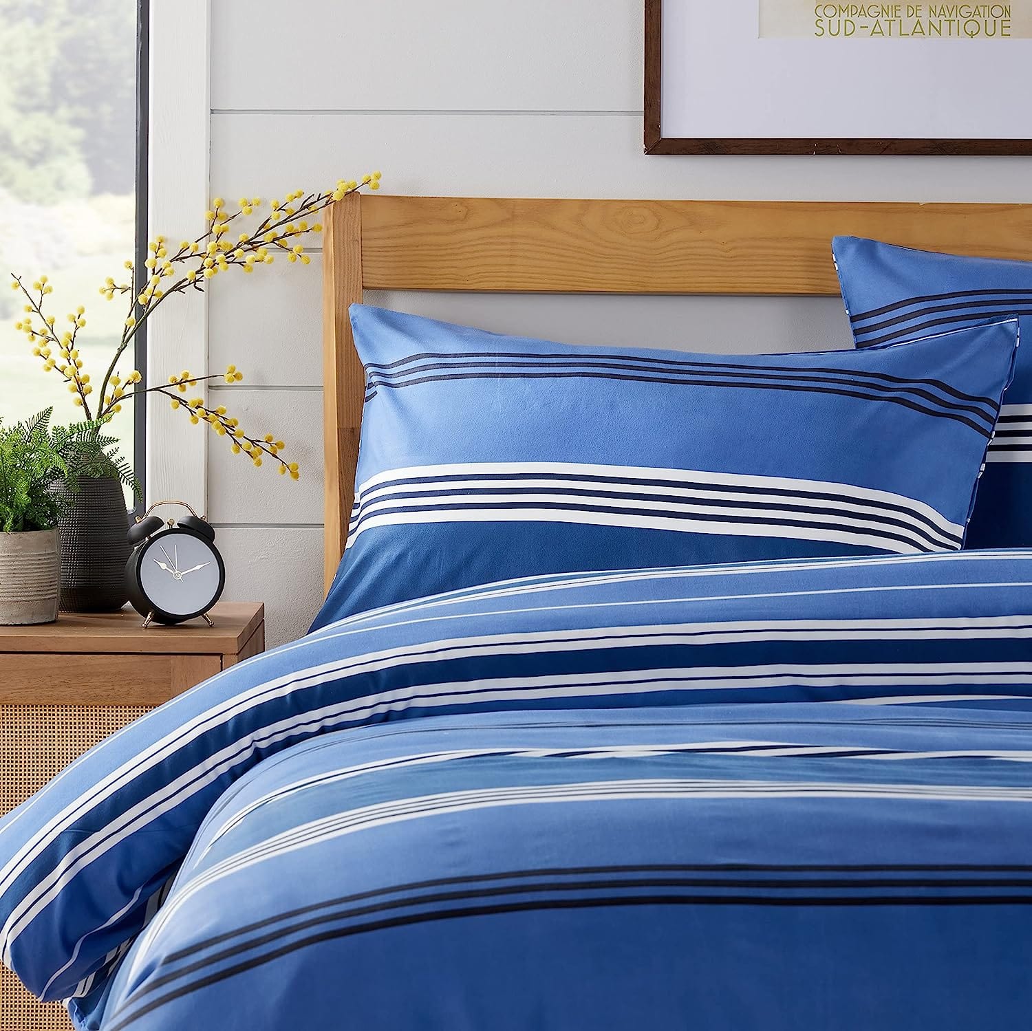 Olivia Rocco Harlow Stripes Microfibre Duvet Cover Set, Blue