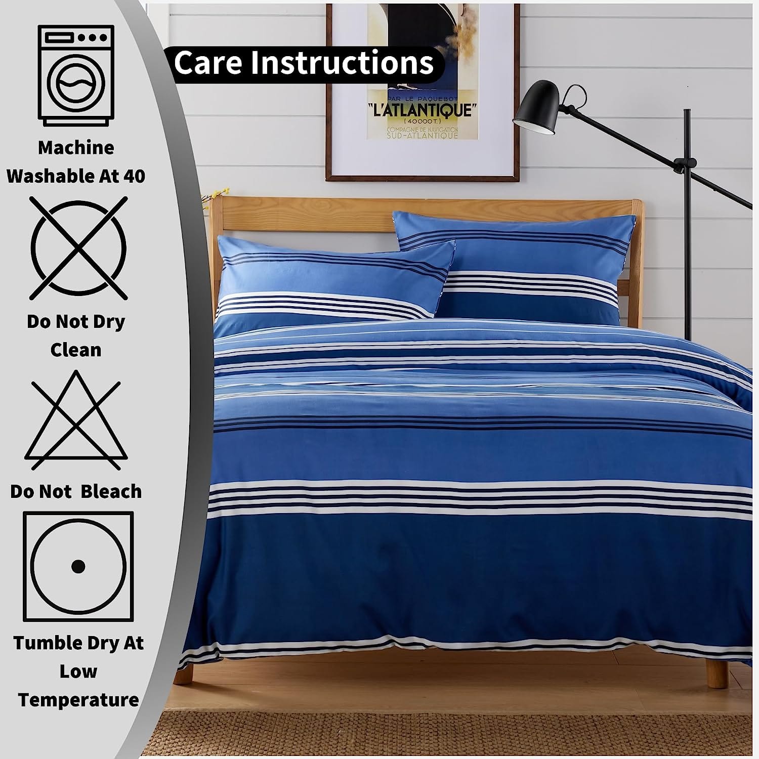 Olivia Rocco Harlow Stripes Microfibre Duvet Cover Set, Blue