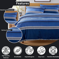 Olivia Rocco Harlow Stripes Microfibre Duvet Cover Set, Blue