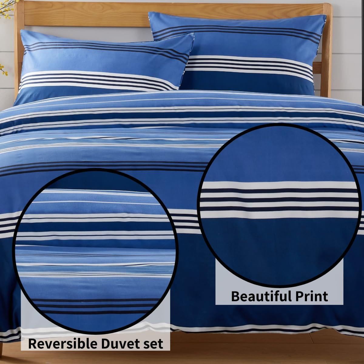 Olivia Rocco Harlow Stripes Microfibre Duvet Cover Set, Blue