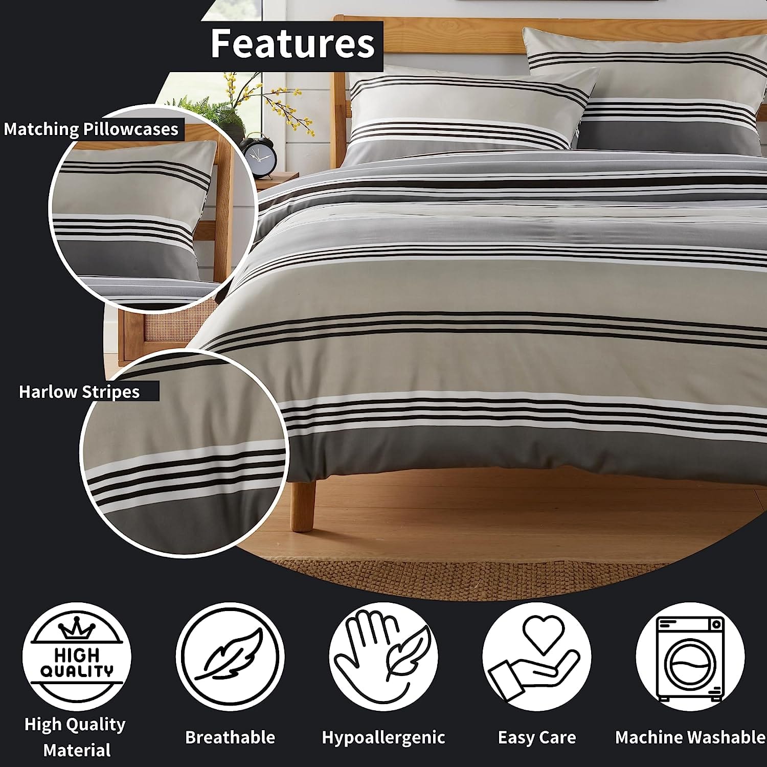 Olivia Rocco Harlow Stripes Reversible Quilted Duvet Cover Set, Grey