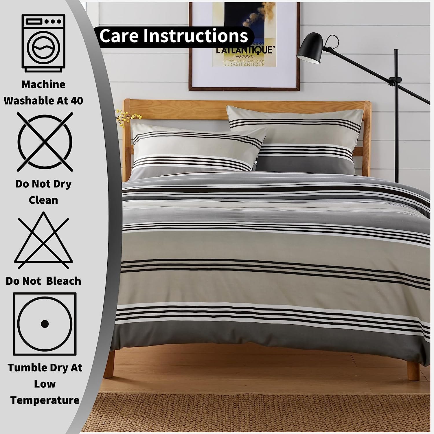 Olivia Rocco Harlow Stripes Reversible Quilted Duvet Cover Set, Grey