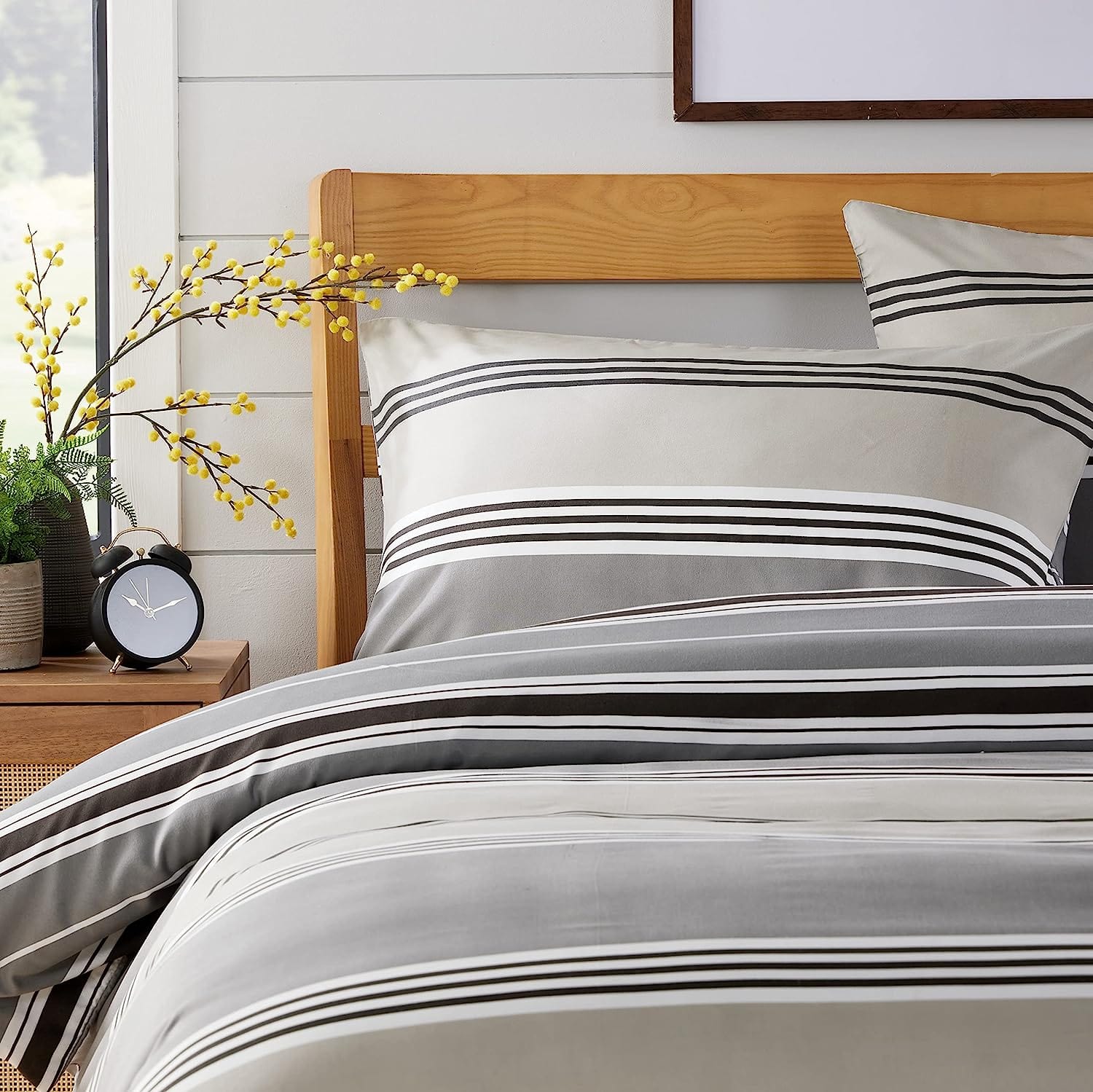 Olivia Rocco Harlow Stripes Reversible Quilted Duvet Cover Set, Grey