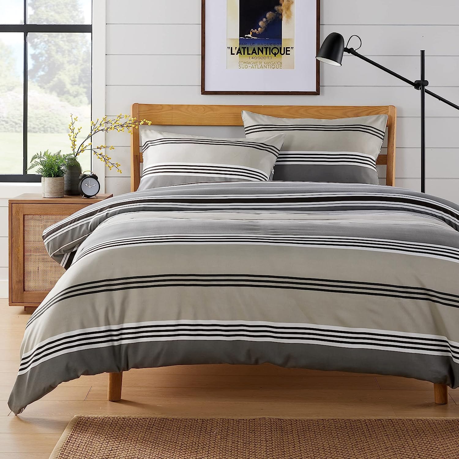 Olivia Rocco Harlow Stripes Reversible Quilted Duvet Cover Set, Grey