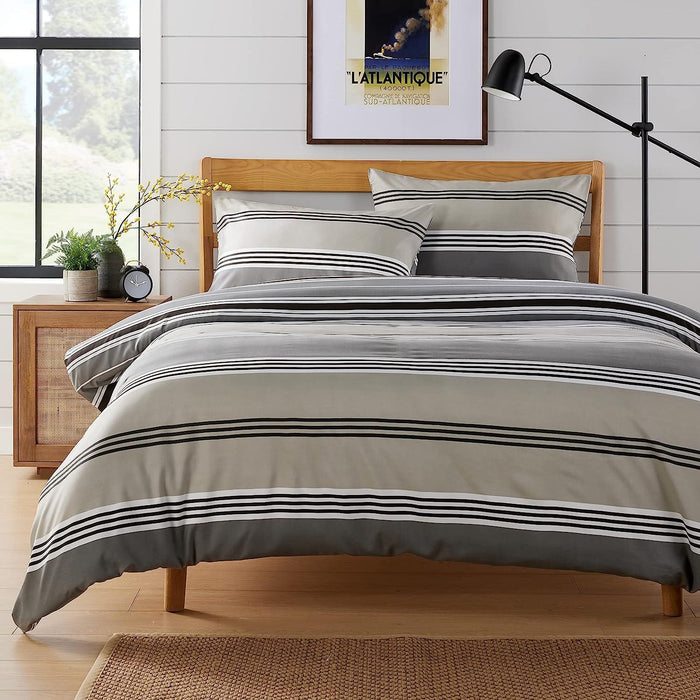 Olivia Rocco Harlow Stripes Reversible Quilted Duvet Cover Set, Grey