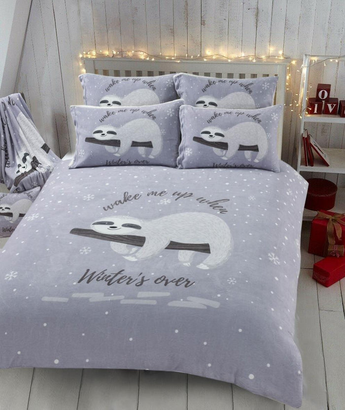 Olivia Rocco Lazy Sloth Teddy Fleece Duvet Cover Set, Single to King